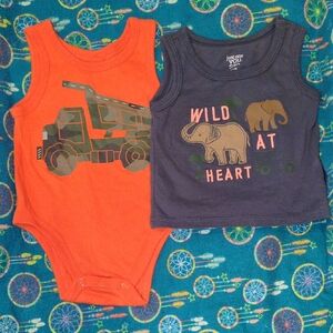 Babies Orange and Blue Tank Top Set